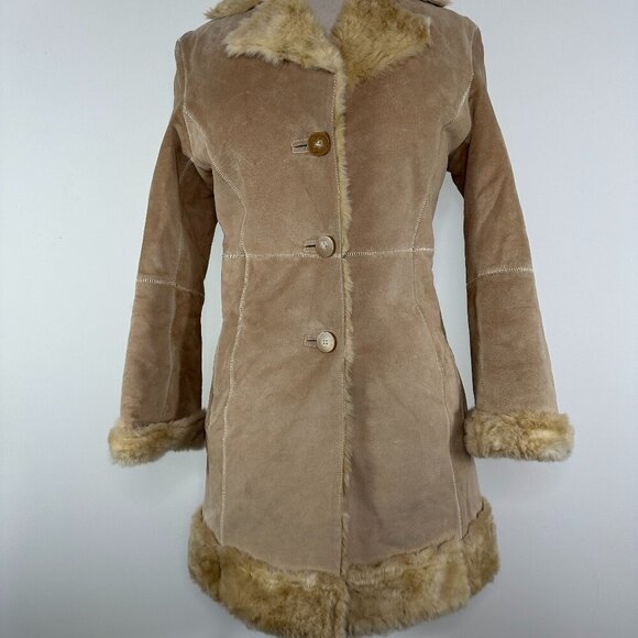 Vintage Y2K 90s Guess Faux Suede & Sherpa Penny Lane Long Coat Size XS - Picture 2 of 16